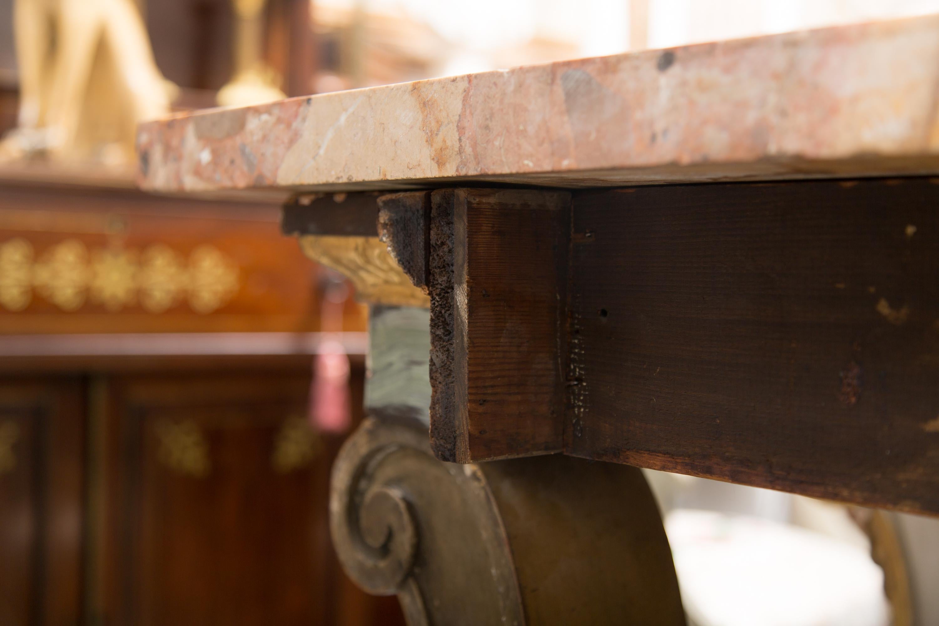 English Cream-Painted and Parcel Gilt Italian Console with Marble Top