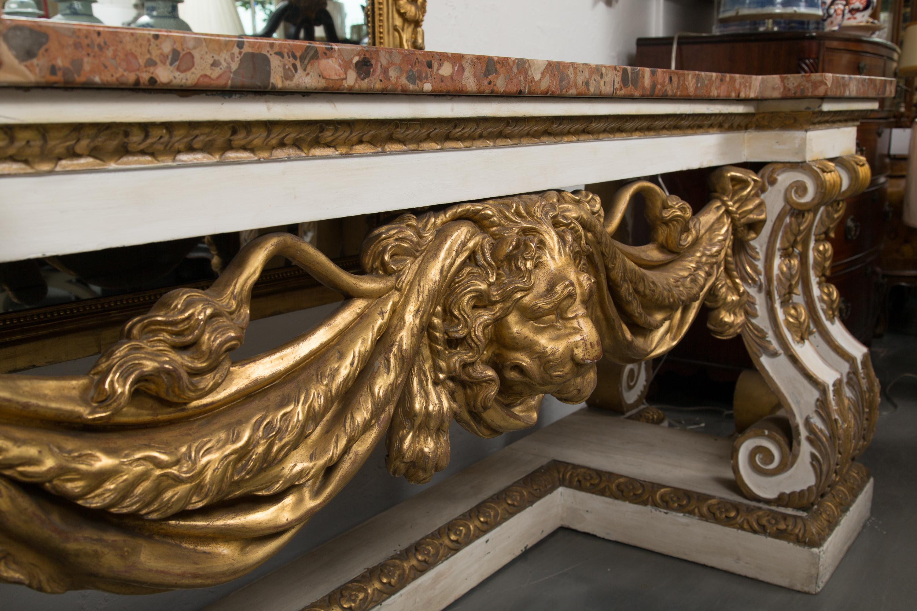 19th Century Cream-Painted and Parcel Gilt Italian Console with Marble Top