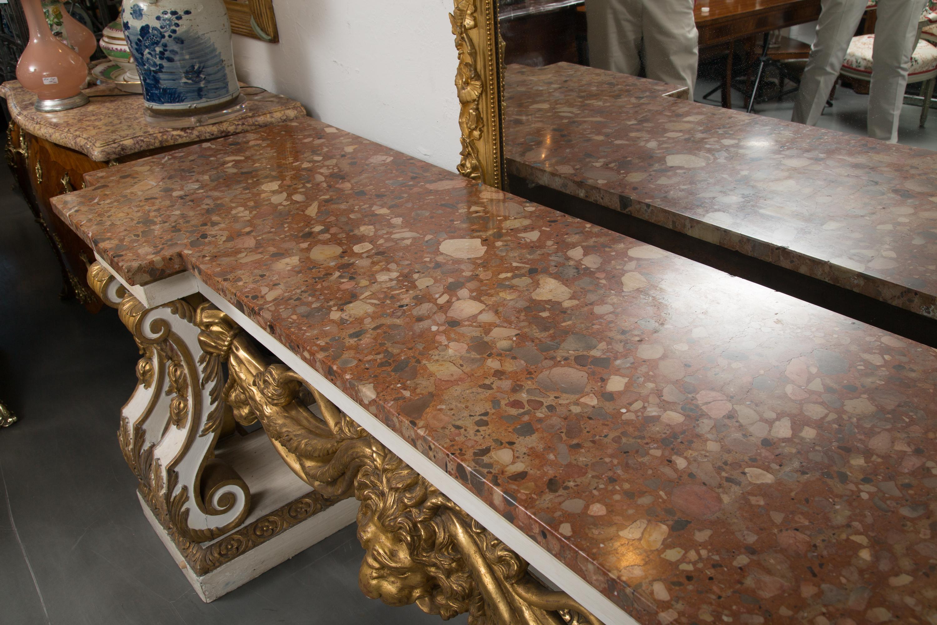 Cream-Painted and Parcel Gilt Italian Console with Marble Top 1