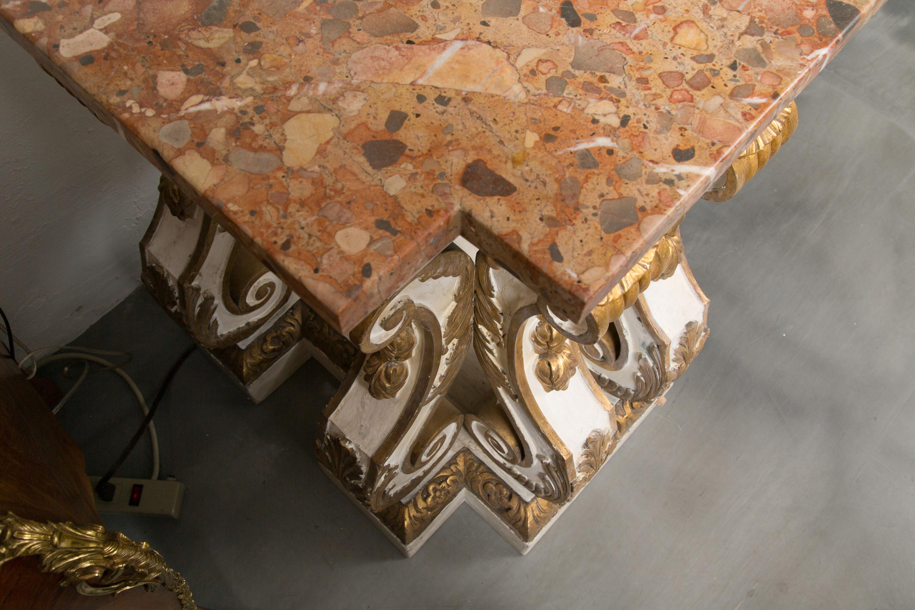 Cream-Painted and Parcel Gilt Italian Console with Marble Top 2