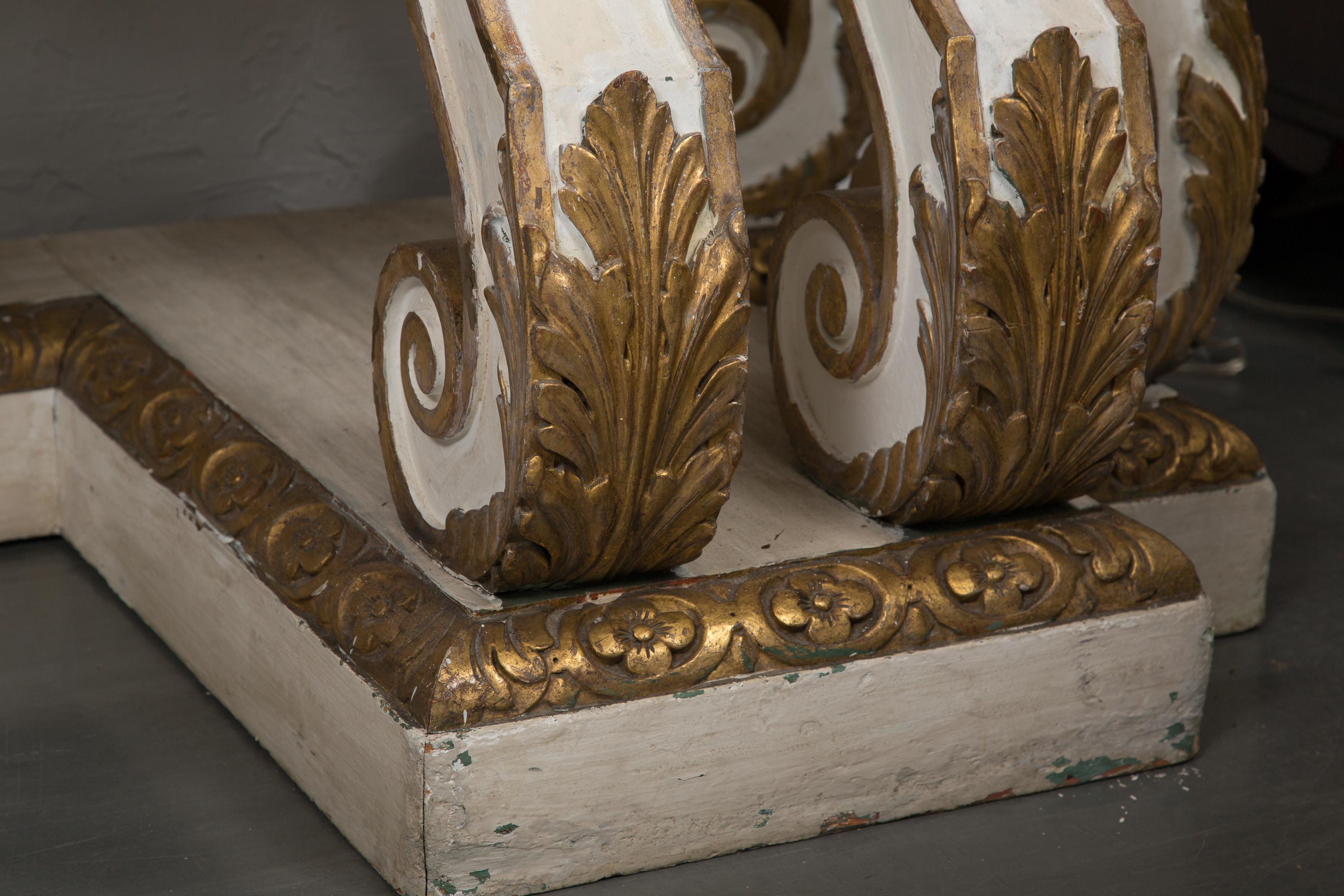 Cream-Painted and Parcel Gilt Italian Console with Marble Top 3