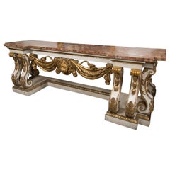 Cream-Painted and Parcel Gilt Italian Console with Marble Top
