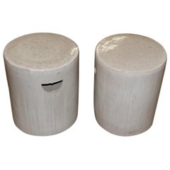 Cream Pair of Porcelain Round Glazed Terracotta Stools, China, Contemporary