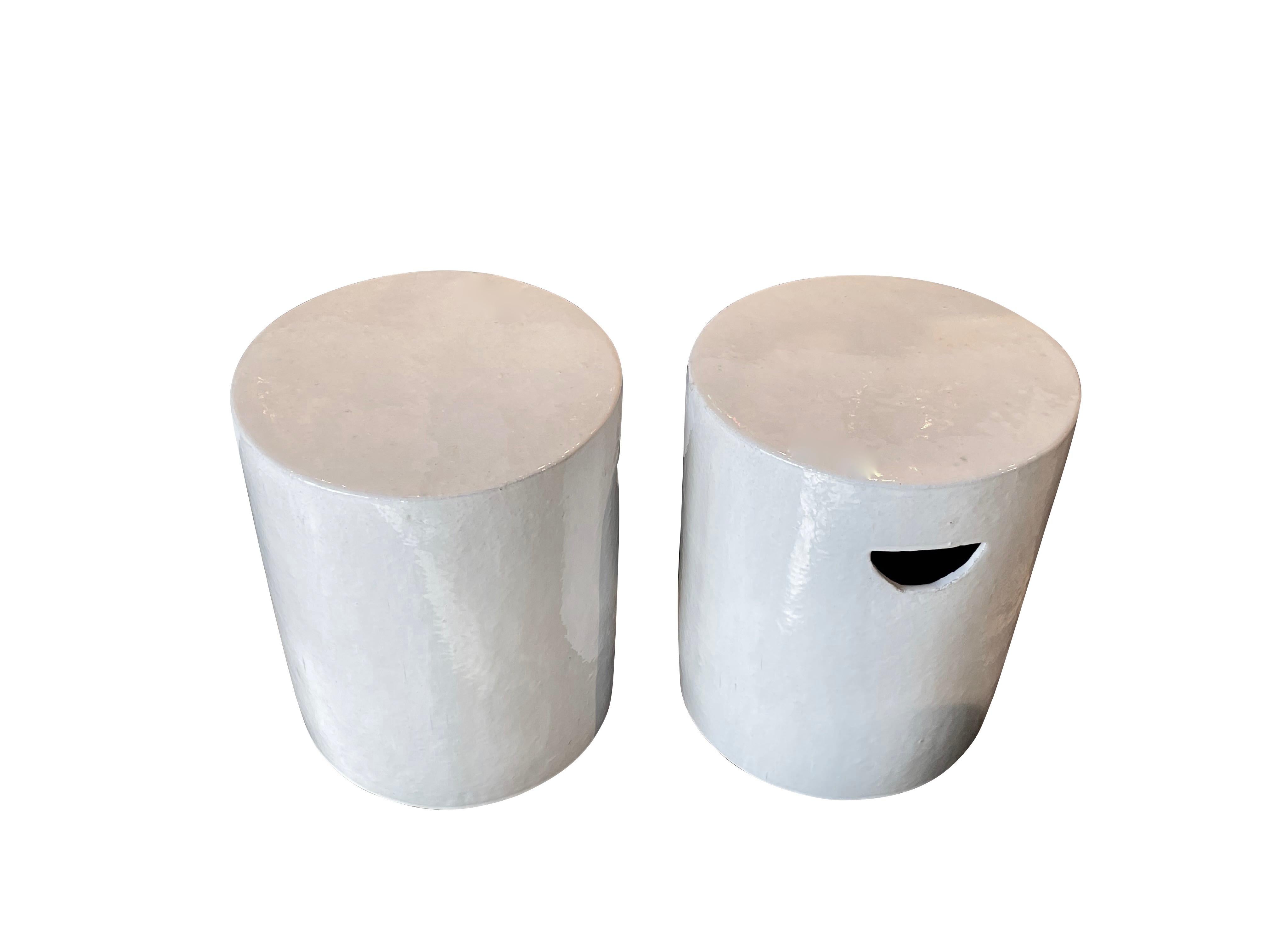 Cream Pair Square Terracotta Garden Stools, China, Contemporary In New Condition In New York, NY