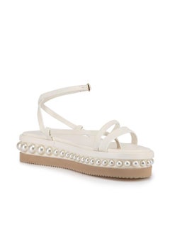 Jimmy Choo Cream Pearl Embellished Platform Strappy Sandals Size IT 37.5