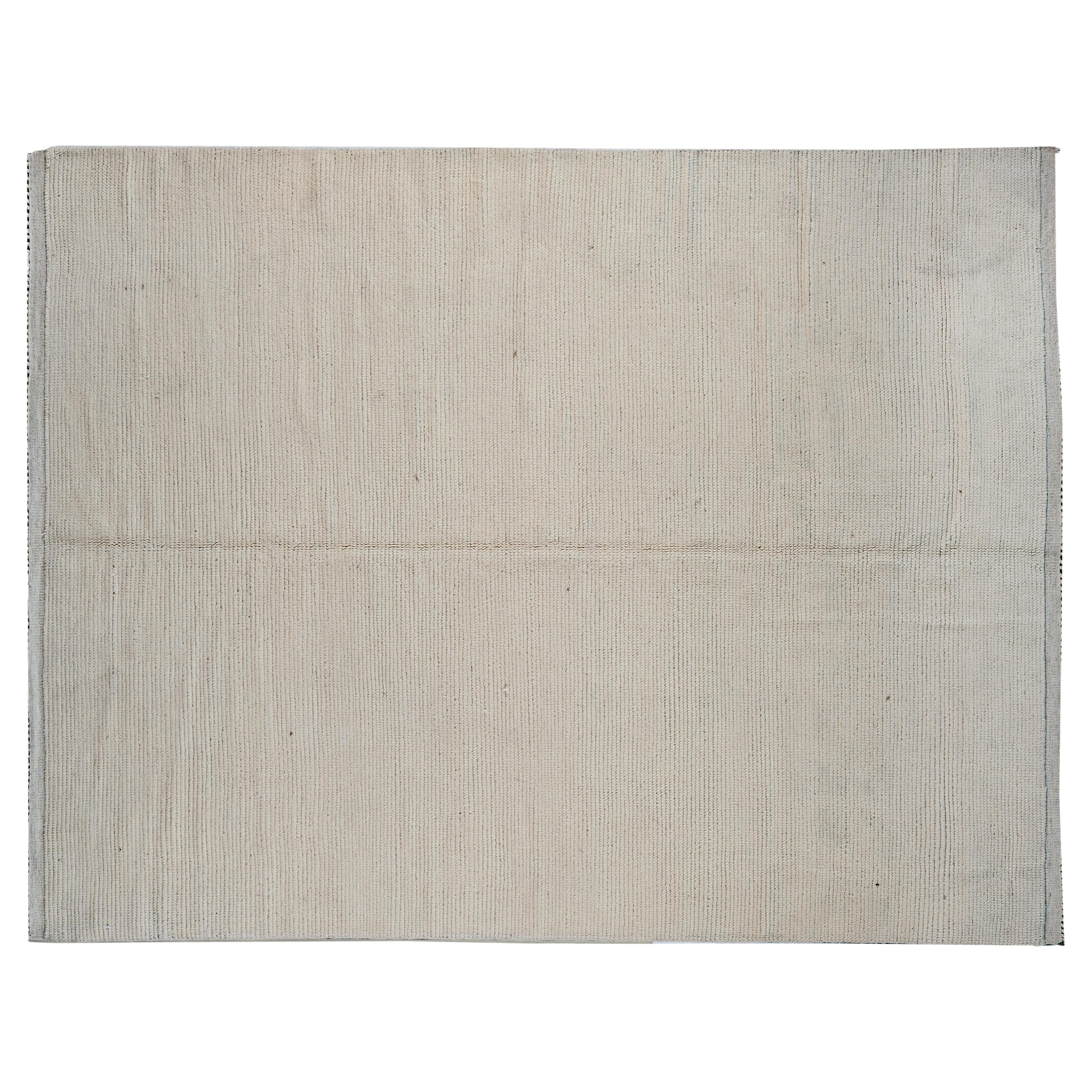 Cream Plain Ribbed Moroccan Design Area Rug