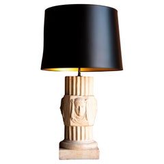 Cream Plaster Relief Column Lamps, Pair