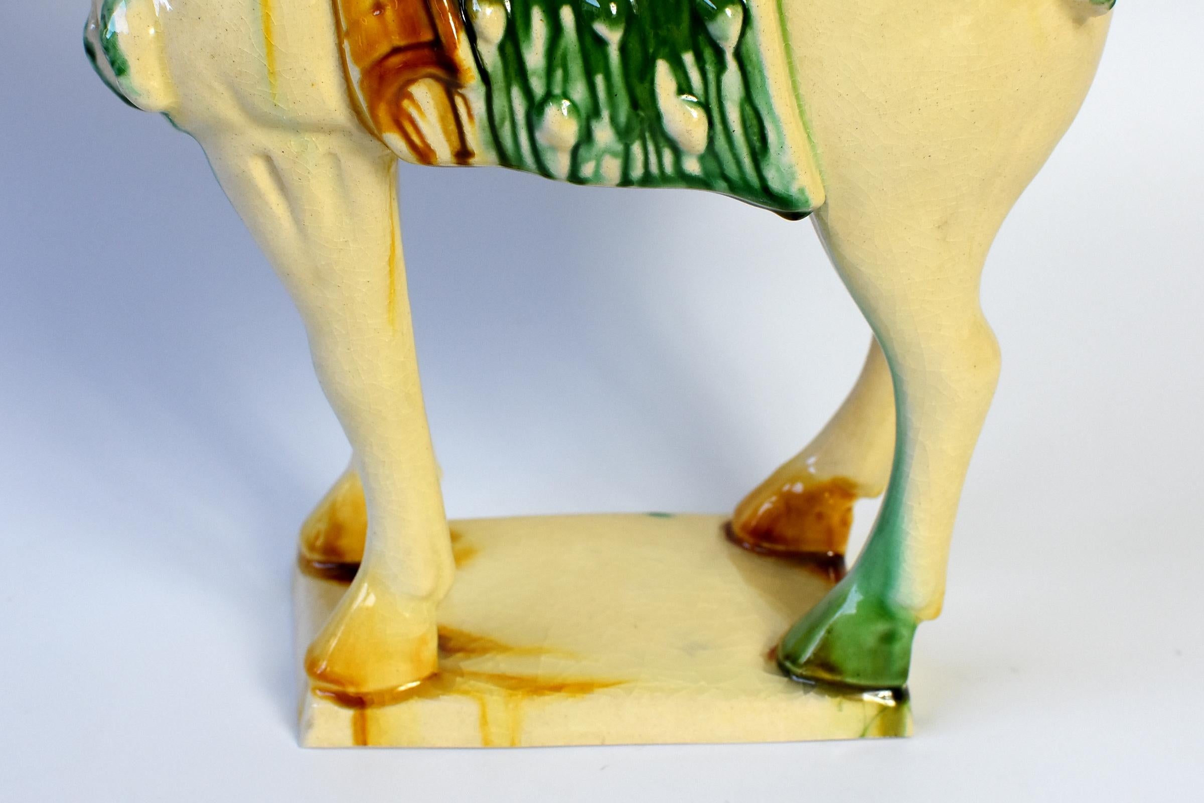 Tang Pottery Horse with Green Saddle Chinese San Cai Glaze
