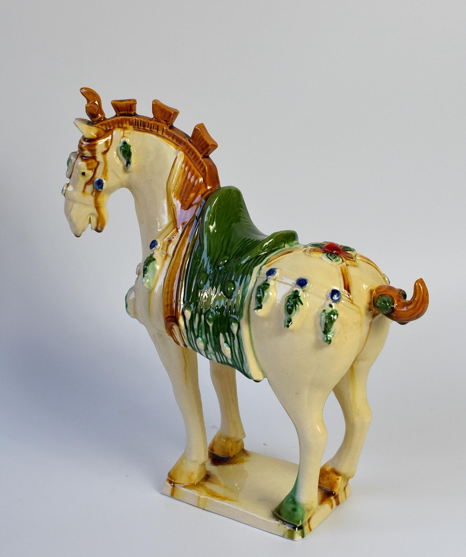 Pottery Horse with Green Saddle Chinese San Cai Glaze 1