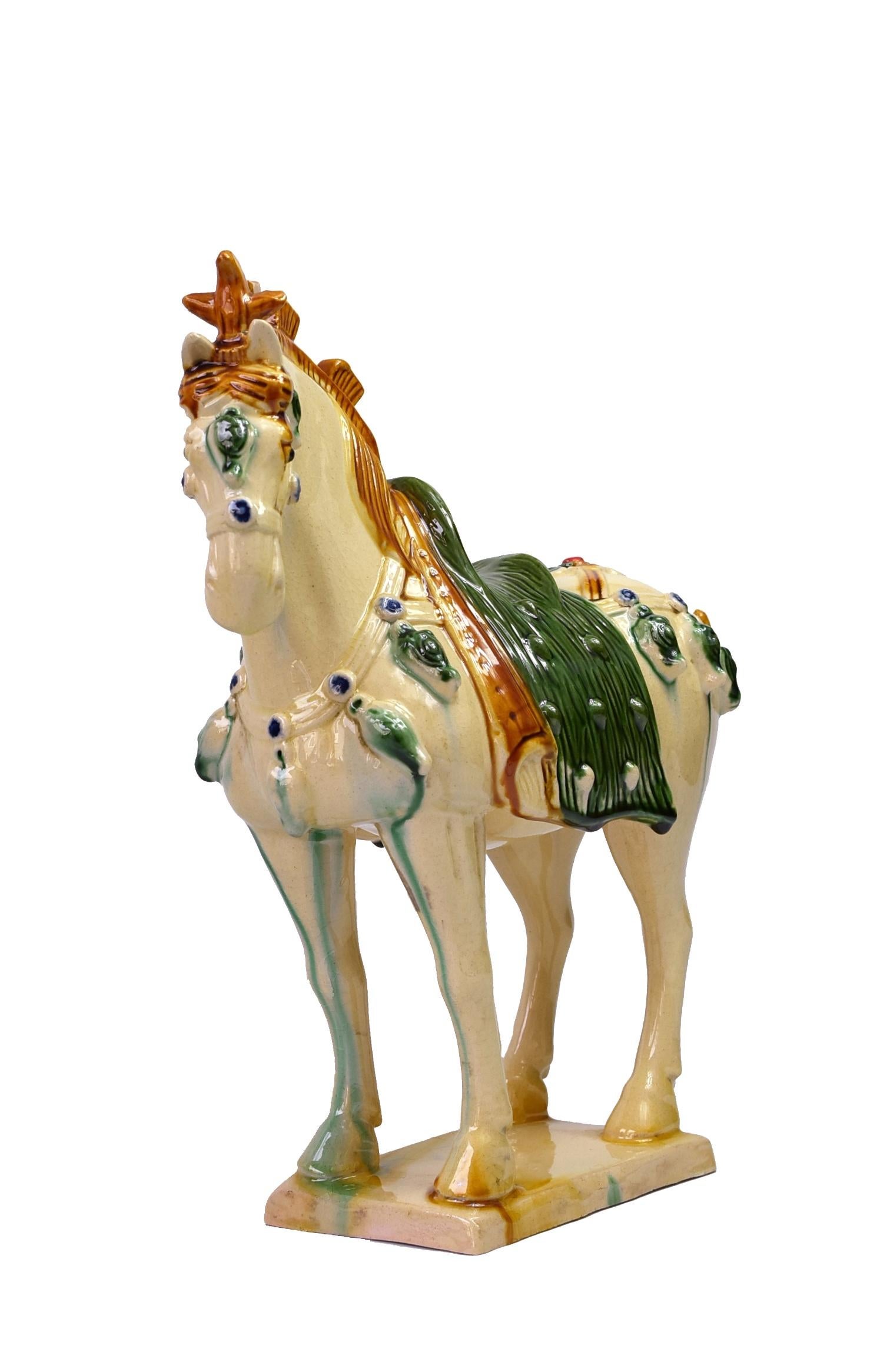 Cheval en poterie crème:: glaçure chinoise San Cai 5