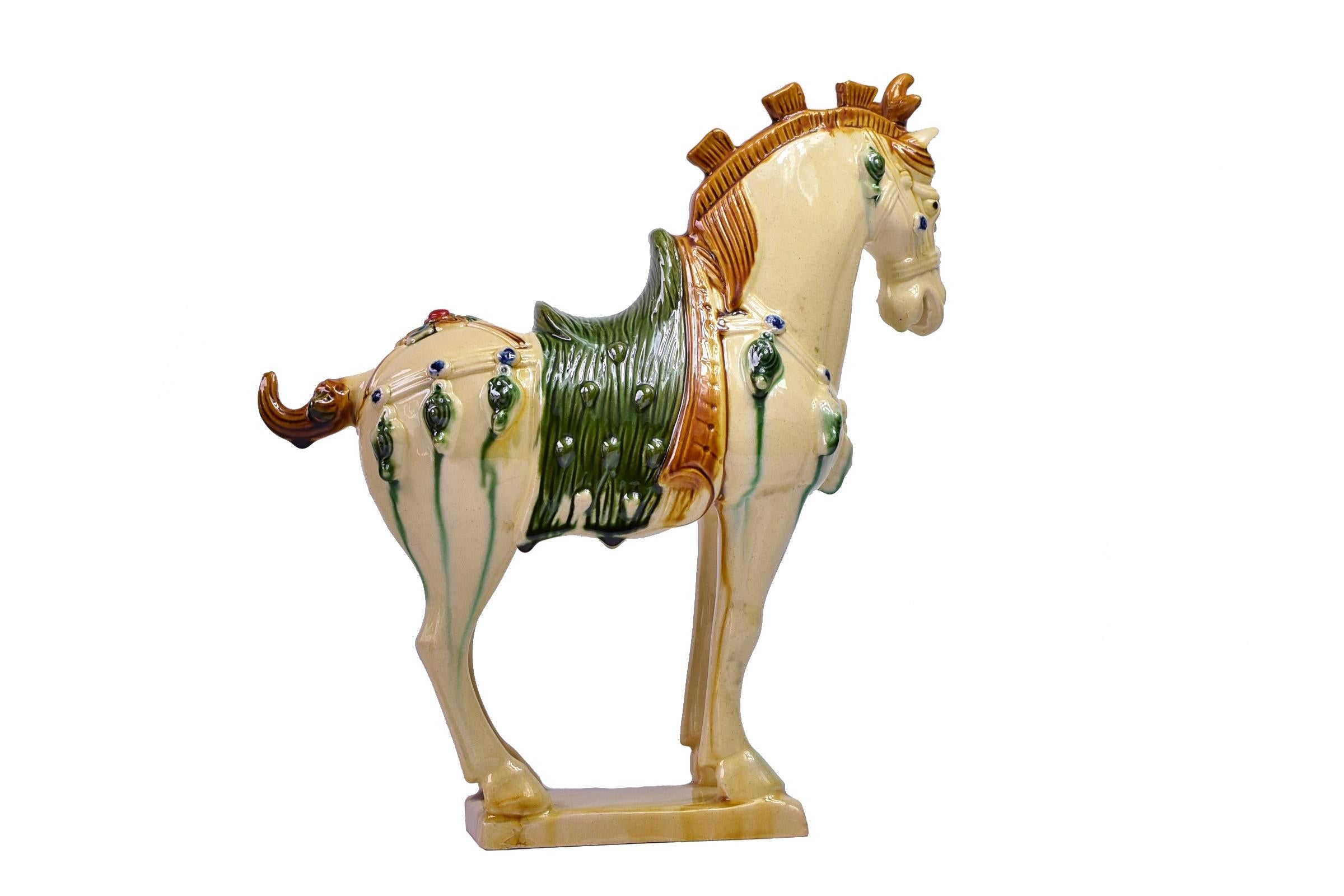 Terracotta Cream Pottery Horse, Chinese San Cai Glaze