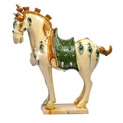 Cream Pottery Horse, Chinese San Cai Glaze