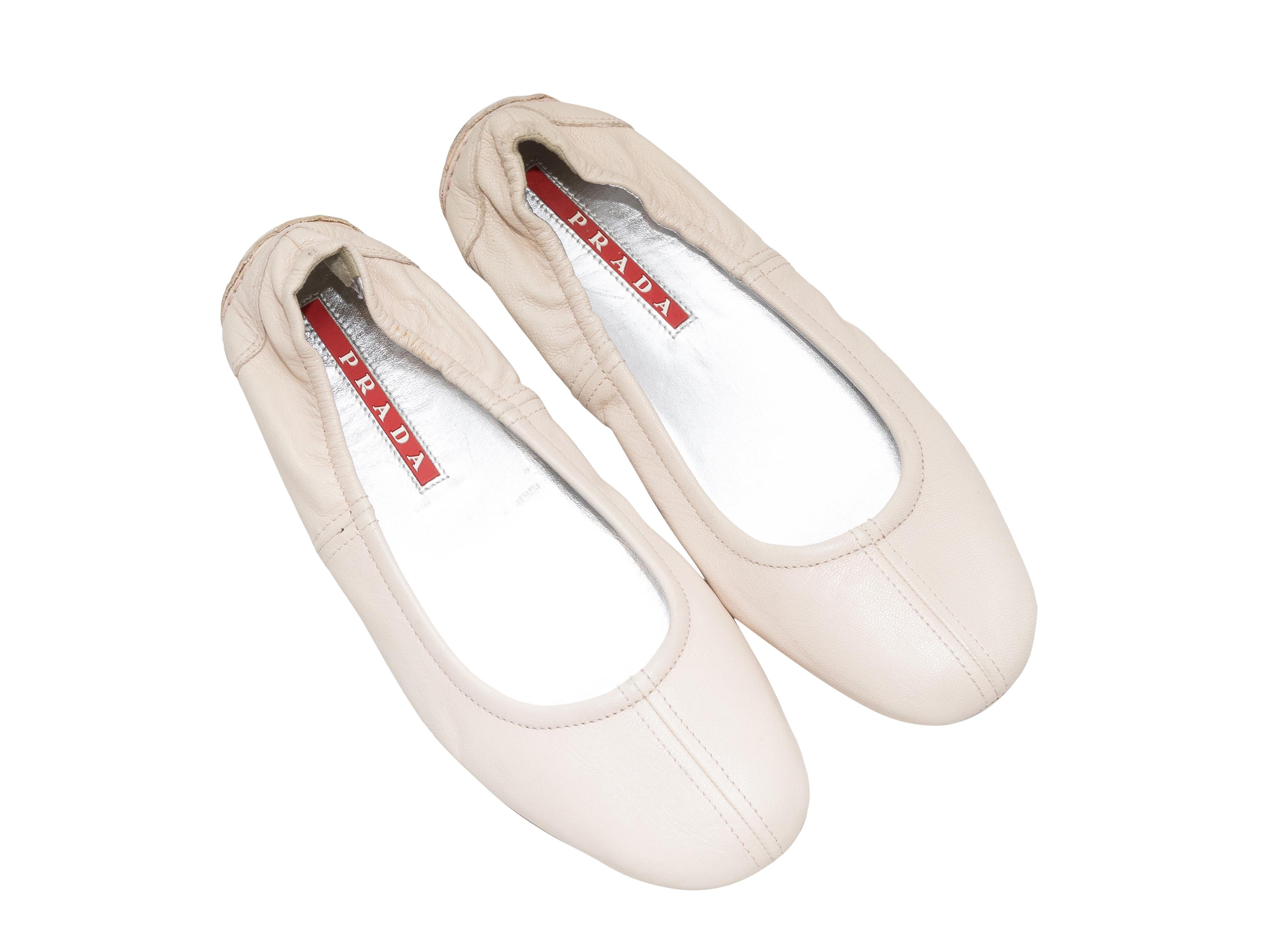 Beige Cream Prada Sport Leather Ballet Driving Flats Size 37 For Sale