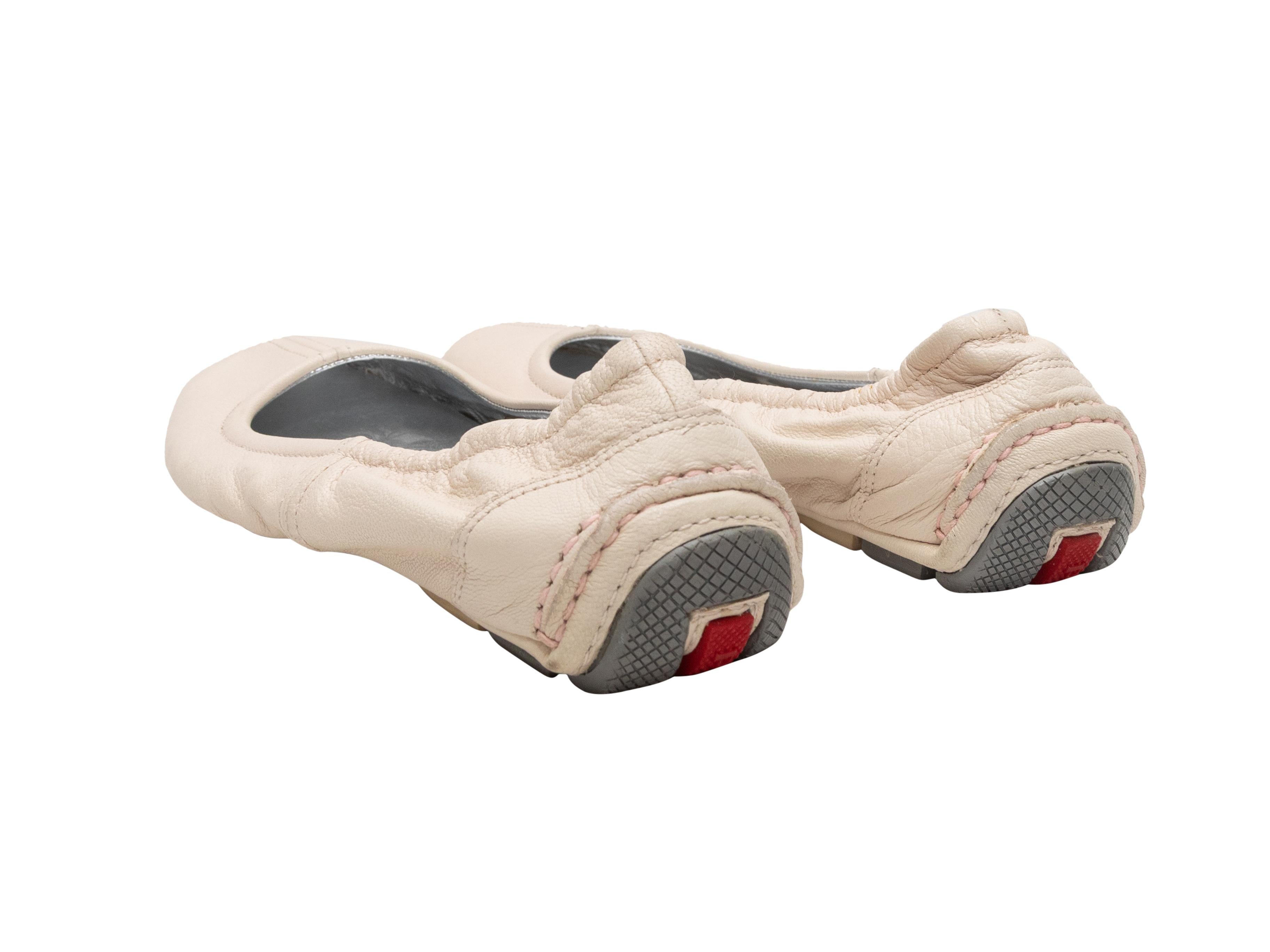 Women's Cream Prada Sport Leather Ballet Driving Flats Size 37 For Sale