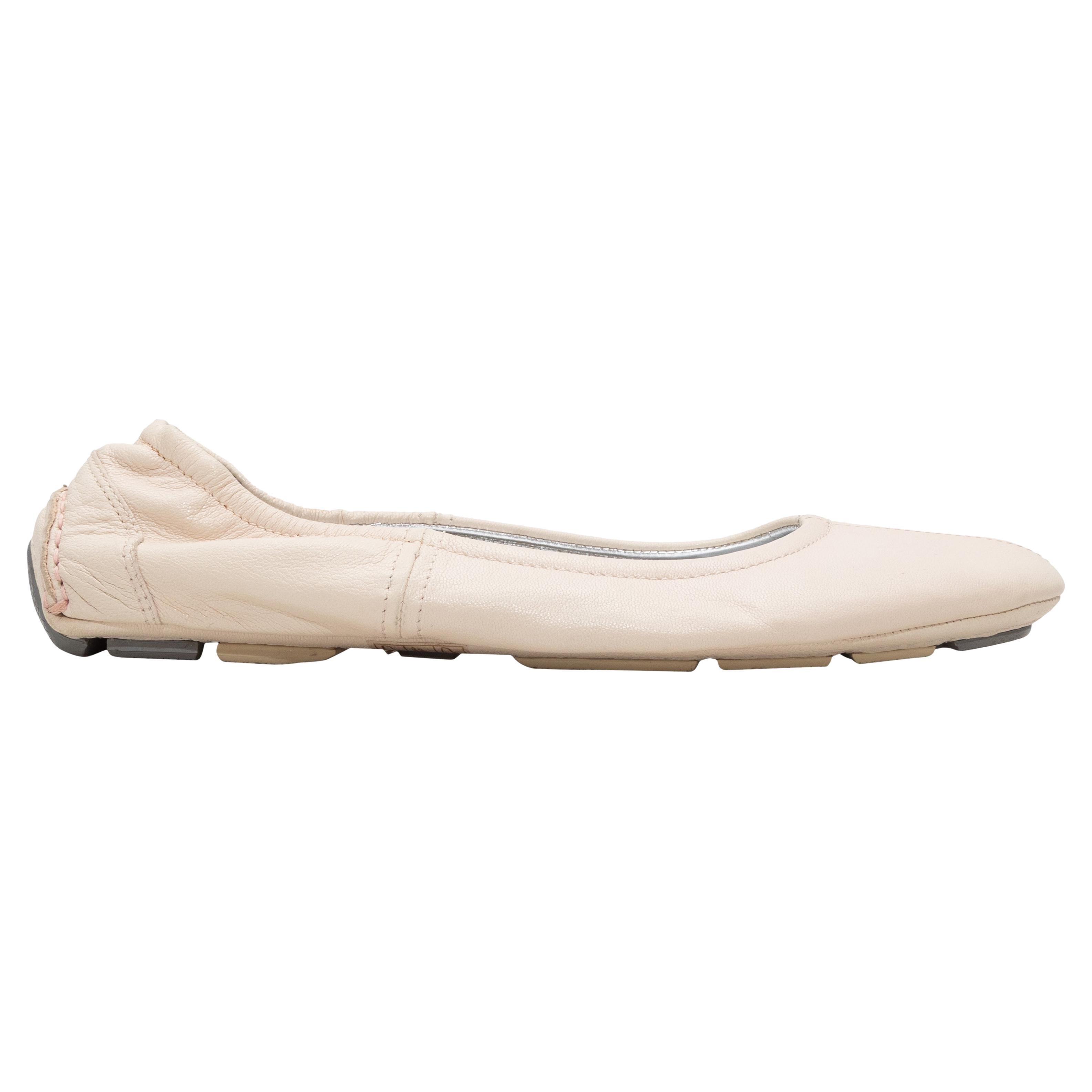 Cream Prada Sport Leather Ballet Driving Flats Size 37 For Sale