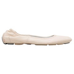 Used Cream Prada Sport Leather Ballet Driving Flats Size 37