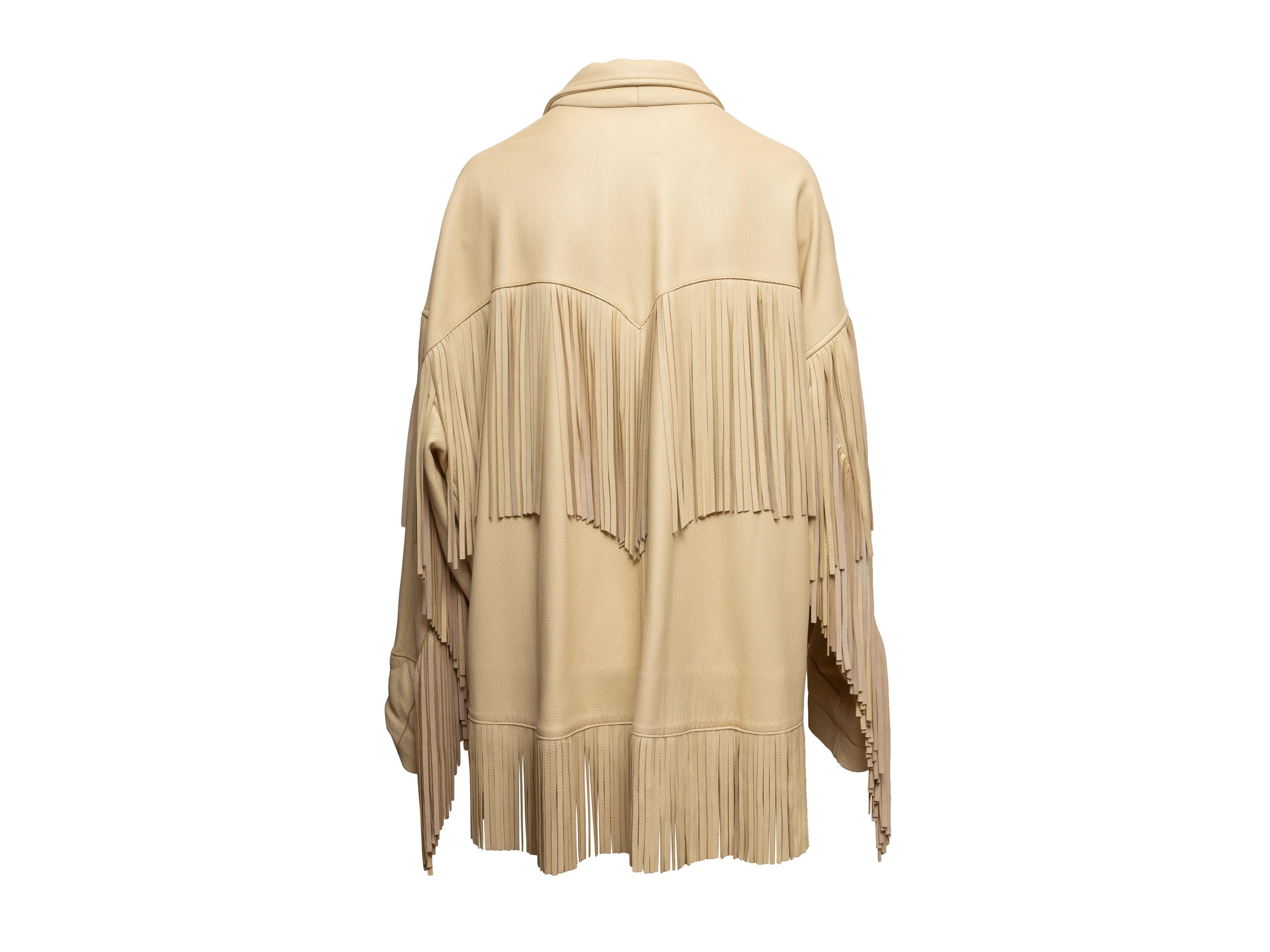 Crème R13 Veste en cuir oversize à franges Taille US M/L en vente 1