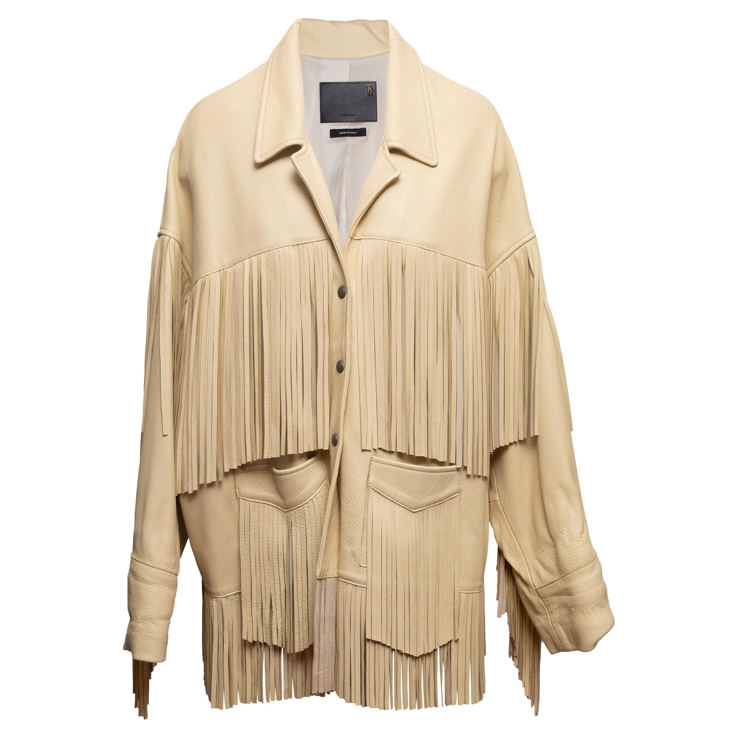 Cream R13 Oversized Fringe Leather Jacket Size US M/L