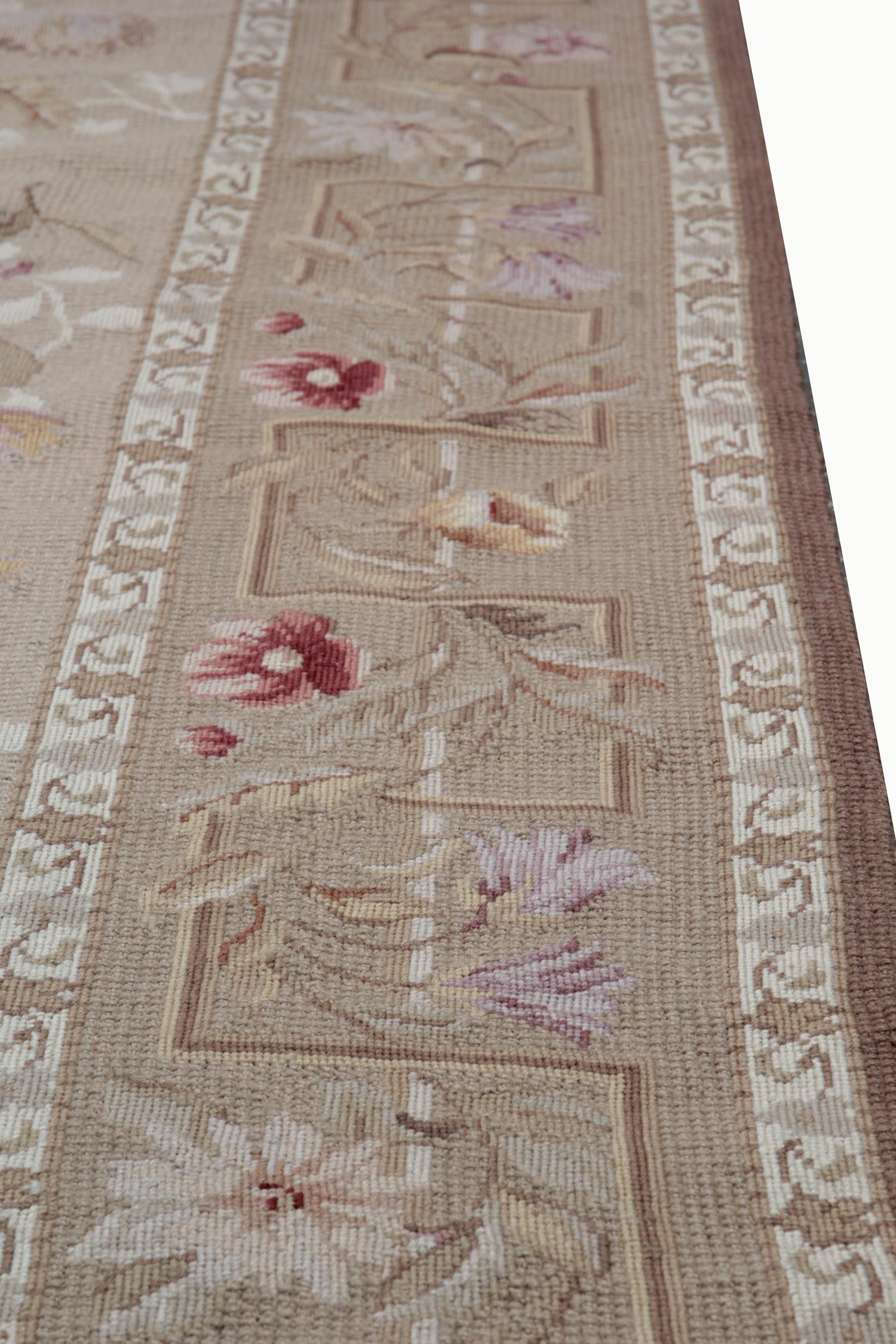 Late 20th Century High Quality Handmade Rug Genuine Cream Coloured Floral Carpet Aubusson Rug 