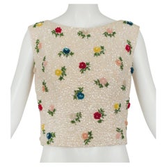 Cream Sequin Sleeveless Crop Top with Dimensional Roses, Hong Kong – M, 1950s