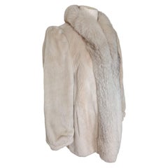 Cream Sheared Beaver Fur Coat with Fur Trim (Size 8-M)