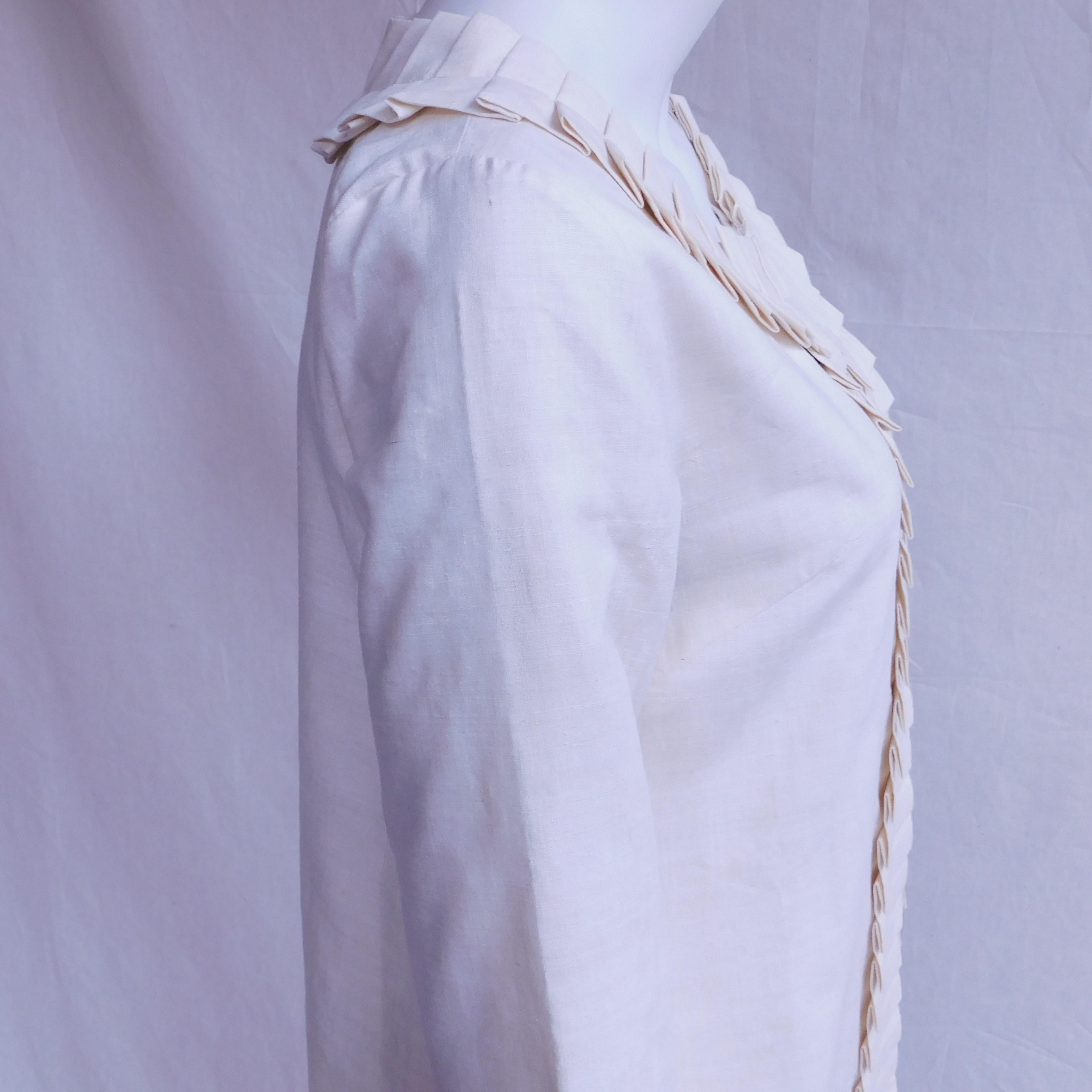 Cream Silk Jacket with Pleated Details Anauve of Madrid Spain For Sale 5