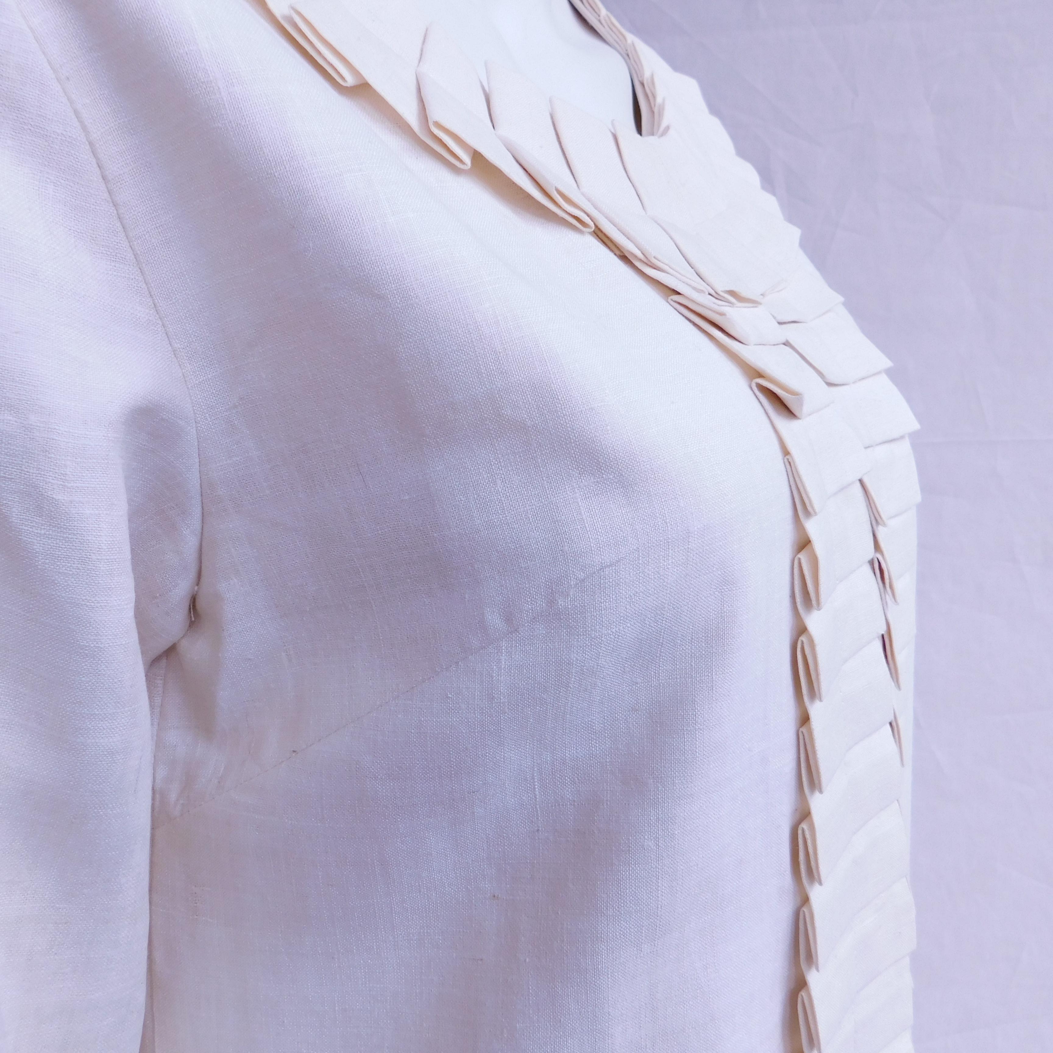 Cream Silk Jacket with Pleated Details Anauve of Madrid Spain For Sale 7