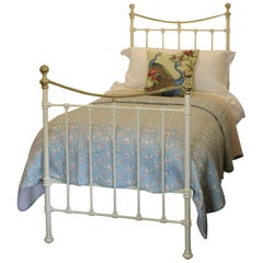 Antique Cream Single Bedstead with Brass and Iron, MS30