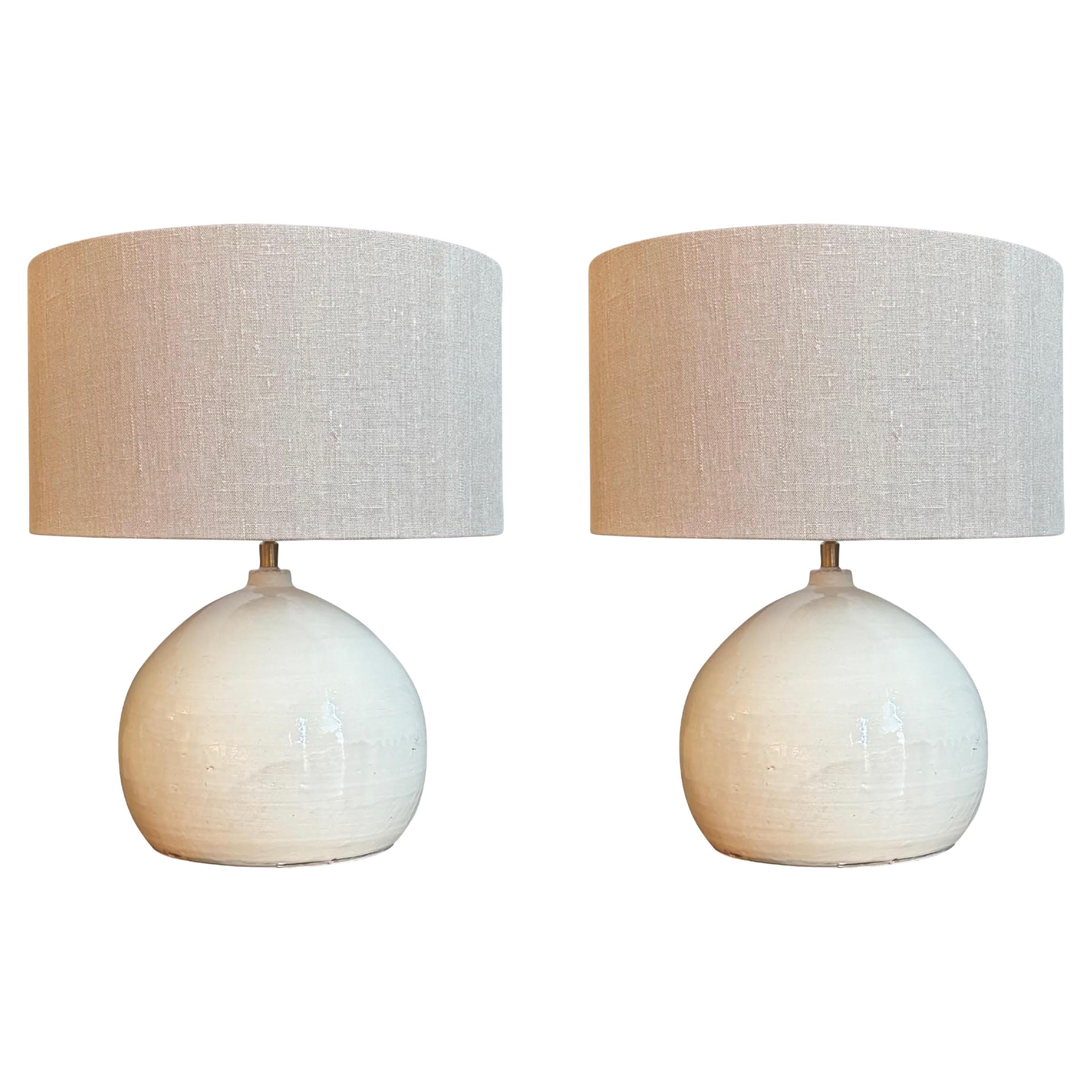 Cream Small Spout Pair Of Lamps With Shades, China, Contemporary