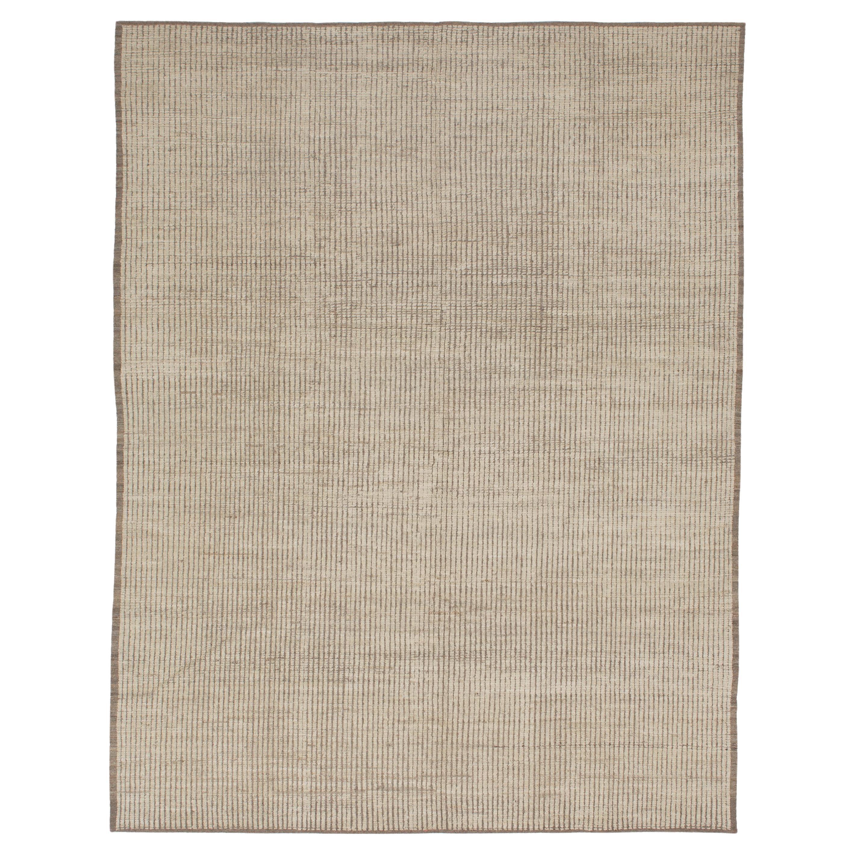 abc carpet Cream Solid Zameen Modern Wool Rug - 9'4" x 12' For Sale