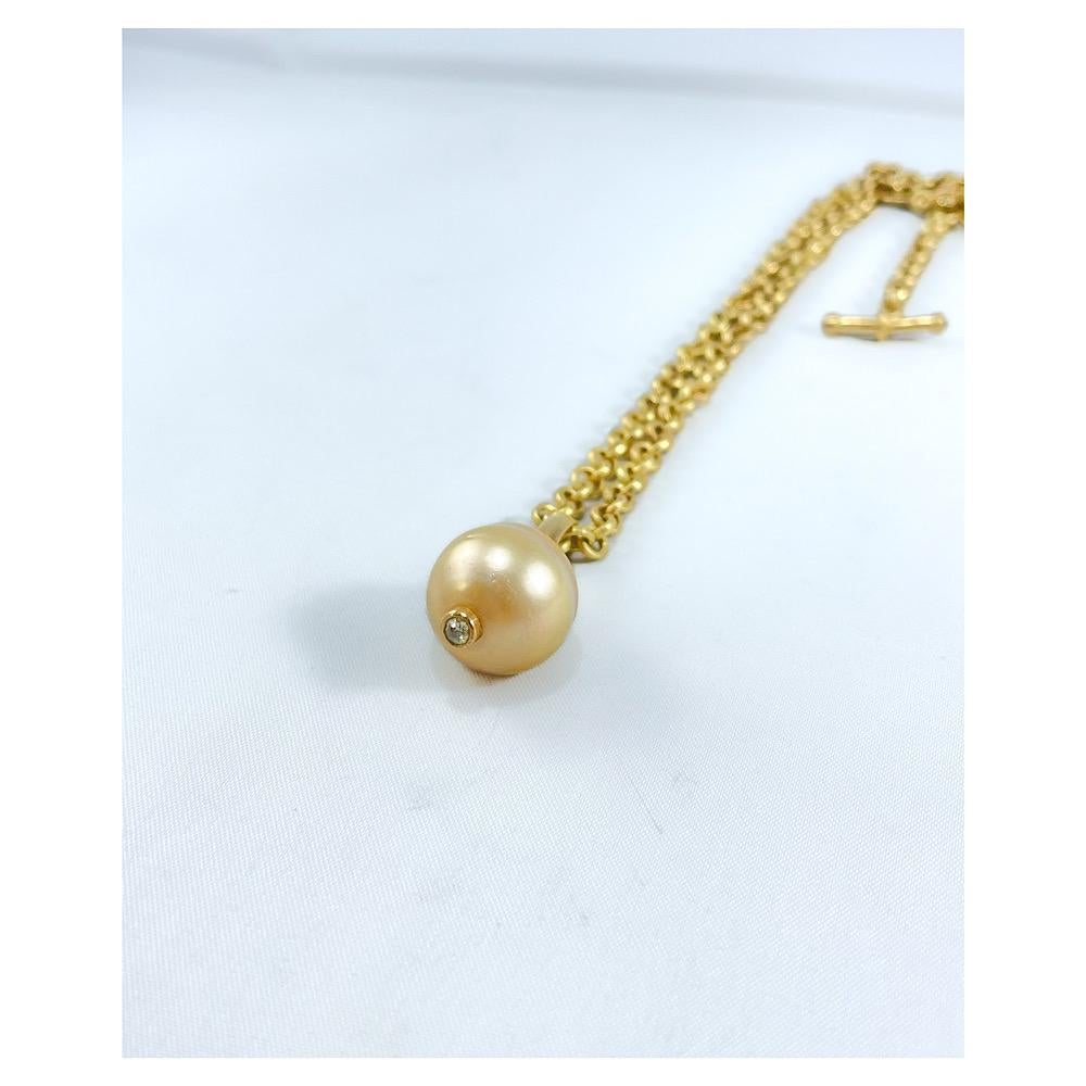 Rose Cut Cream 17mm Cultured Pearl 18k Gold and Diamond Pendant Handmade Choker  For Sale