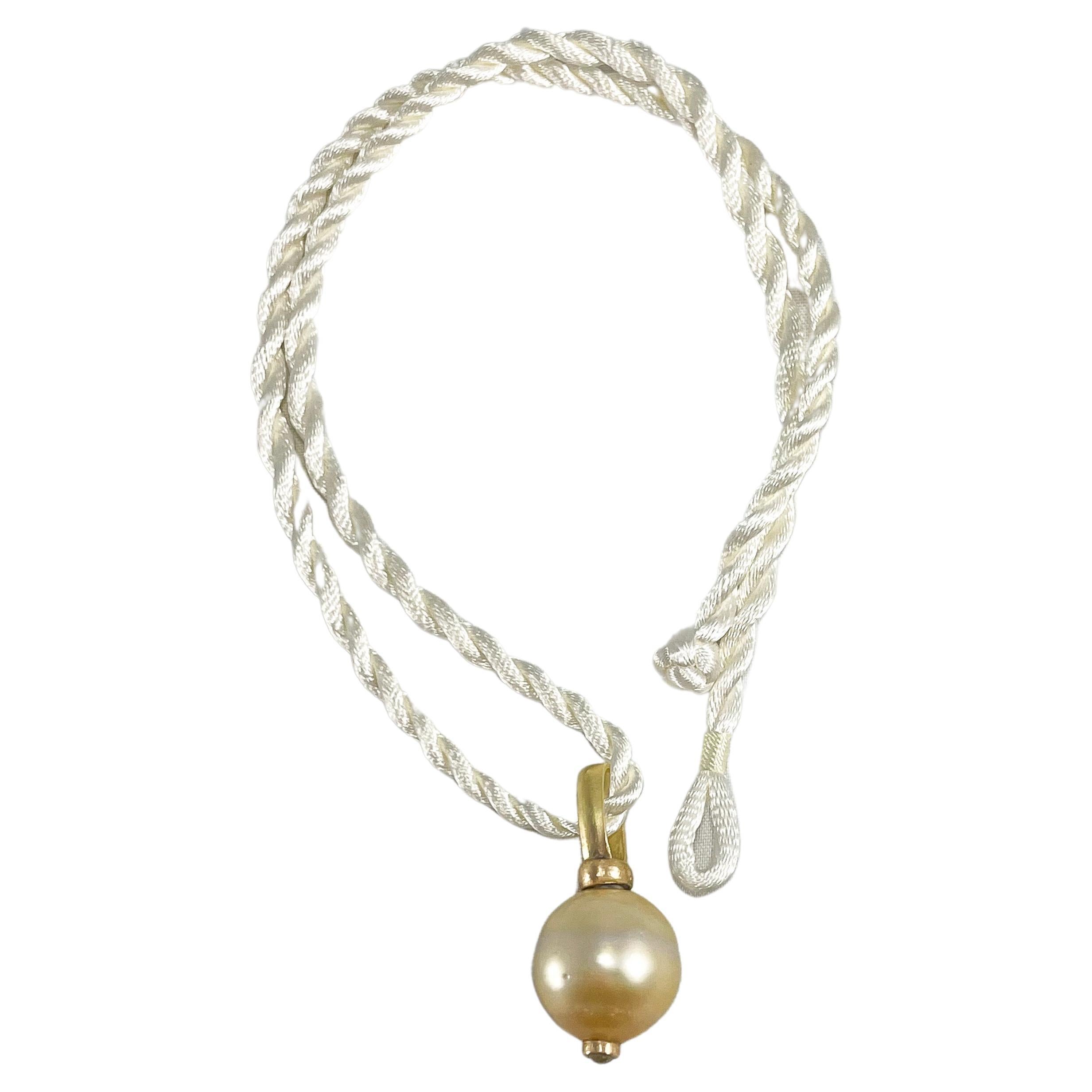 Cream 17mm Cultured Pearl 18k Gold and Diamond Pendant Handmade Choker 