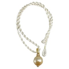 Used Cream 17mm Cultured Pearl 18k Gold and Diamond Pendant Handmade Choker 