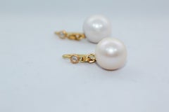 Cream South Sea Pearls Diamond 22-21K Gold Contemporary Drop Dangle Earrings