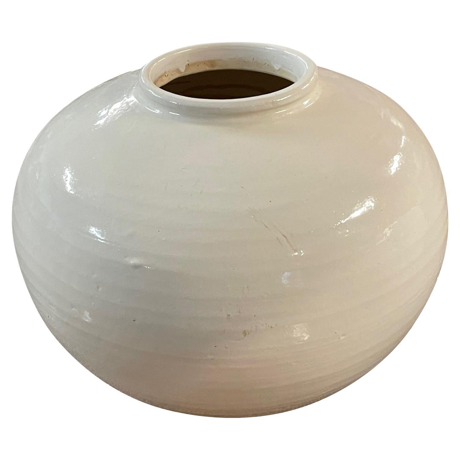 Cream Squat Shape Vase, China, Contemporary For Sale