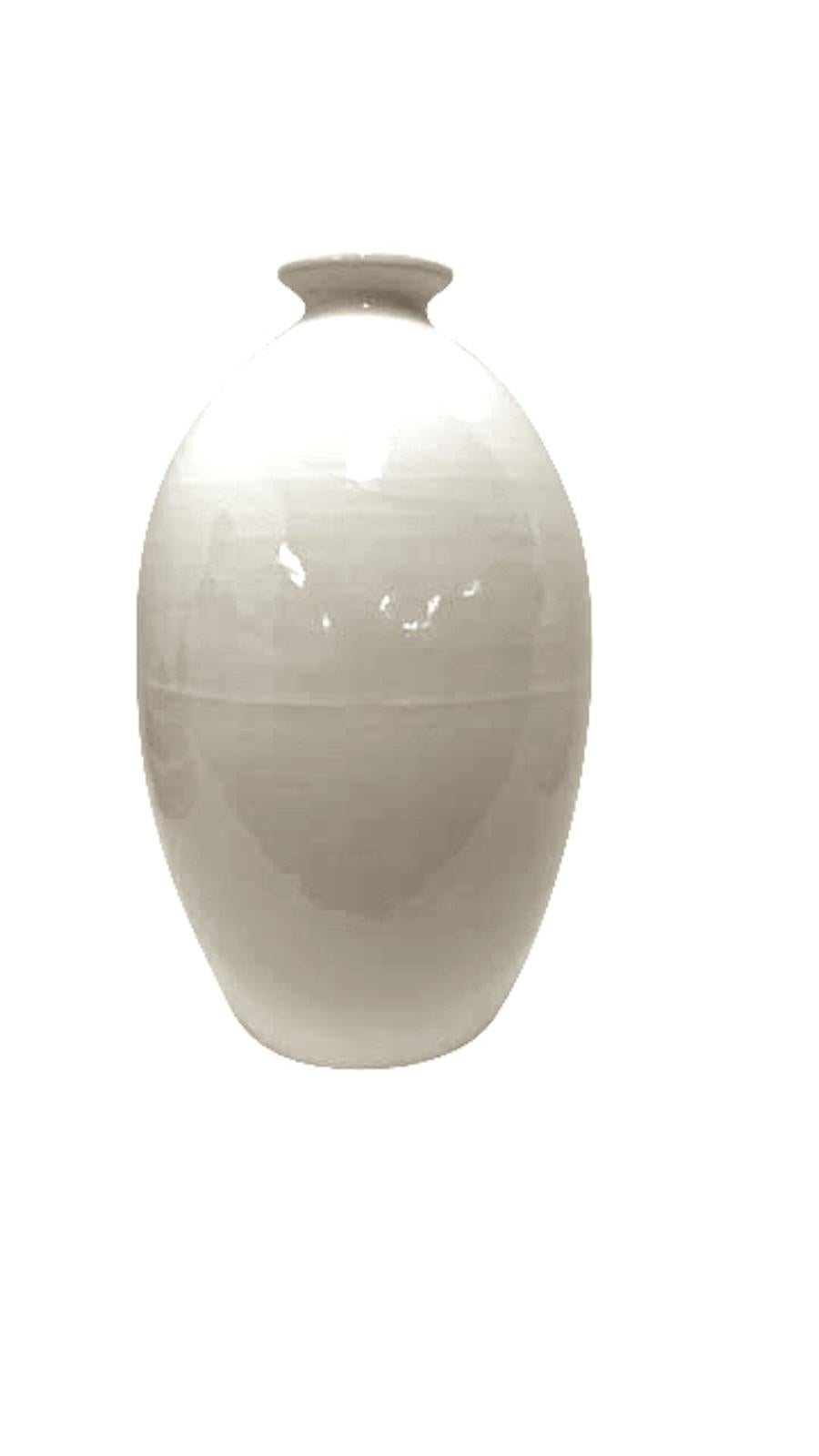 Cream Tall Small Spout Ceramic Vase, China, Contemporary For Sale 2
