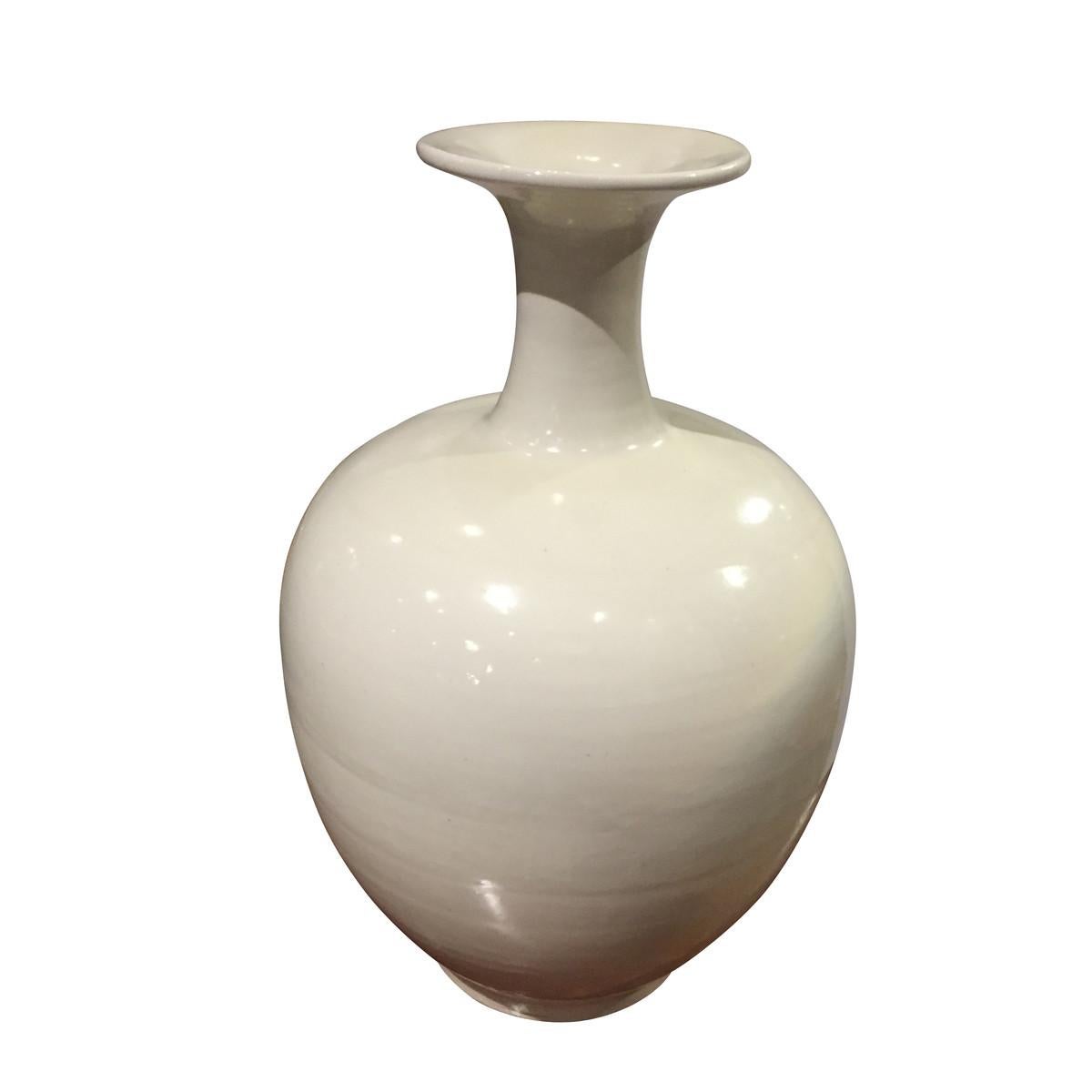 Cream Tall Small Spout Ceramic Vase, China, Contemporary For Sale 3