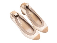 Cream & Tan Chanel Cap-Toe Leather & Suede Pumps Size 37
