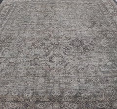 Cream, Taupe, and Brown Antique Persian Sultanabad Rug with Floral Design
