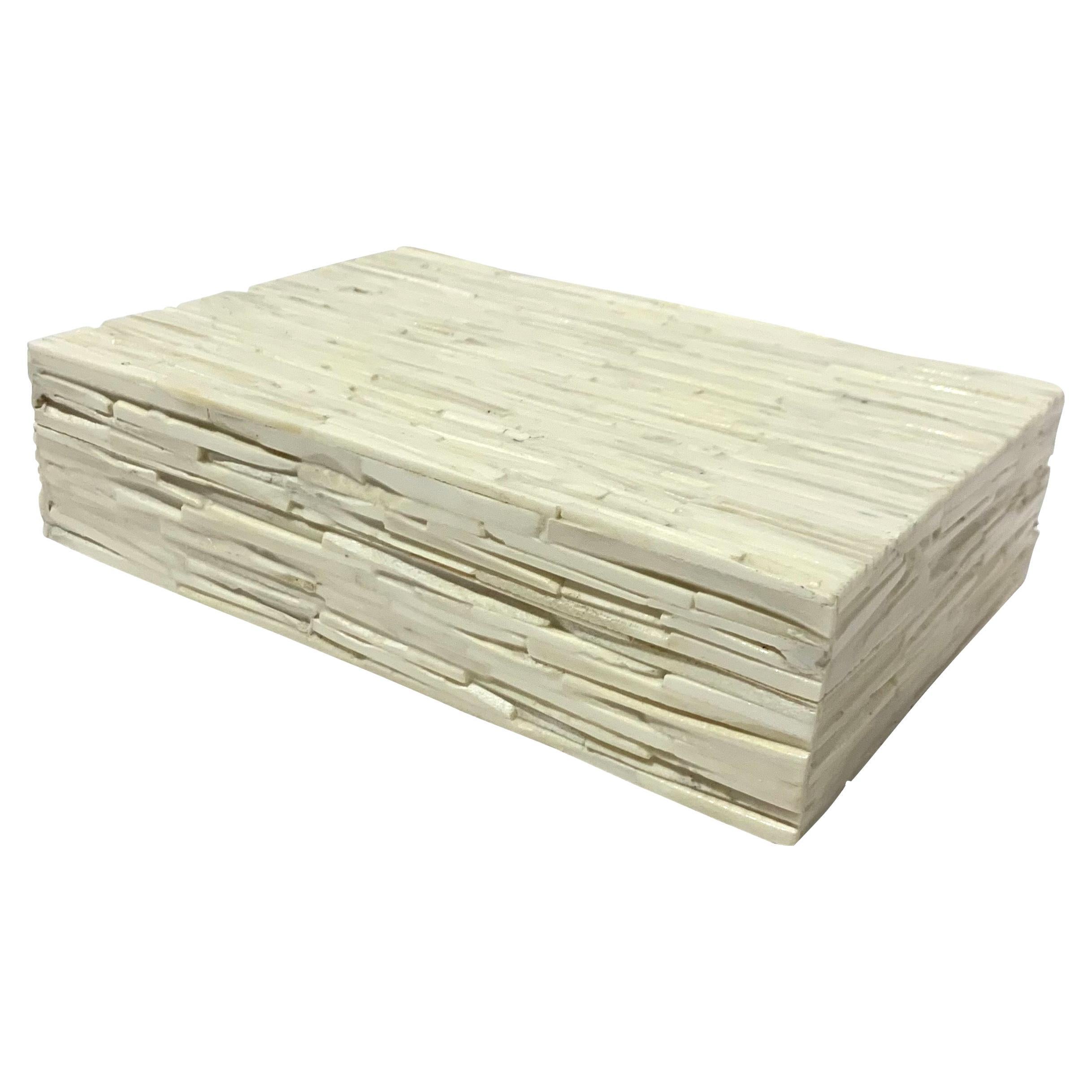 Cream Textured Bone Lidded Box, India, Contemporary For Sale
