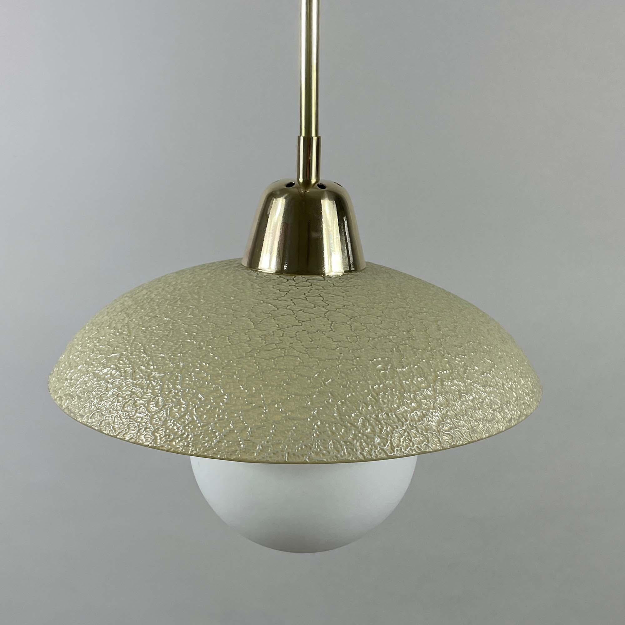 Cream Textured Glass and Brass Pendants, Sweden 1940s to 1950s For Sale 8