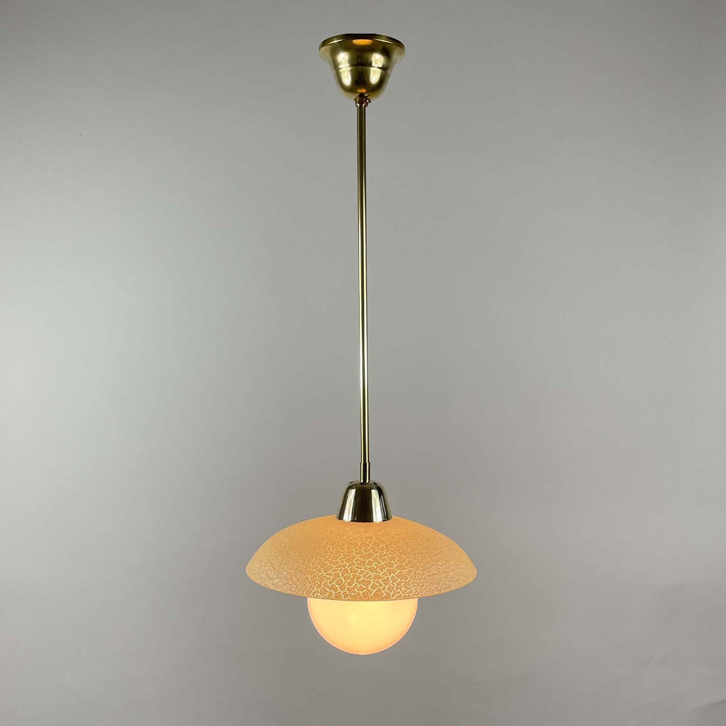 Cream Textured Glass and Brass Pendants, Sweden 1940s to 1950s For Sale 9