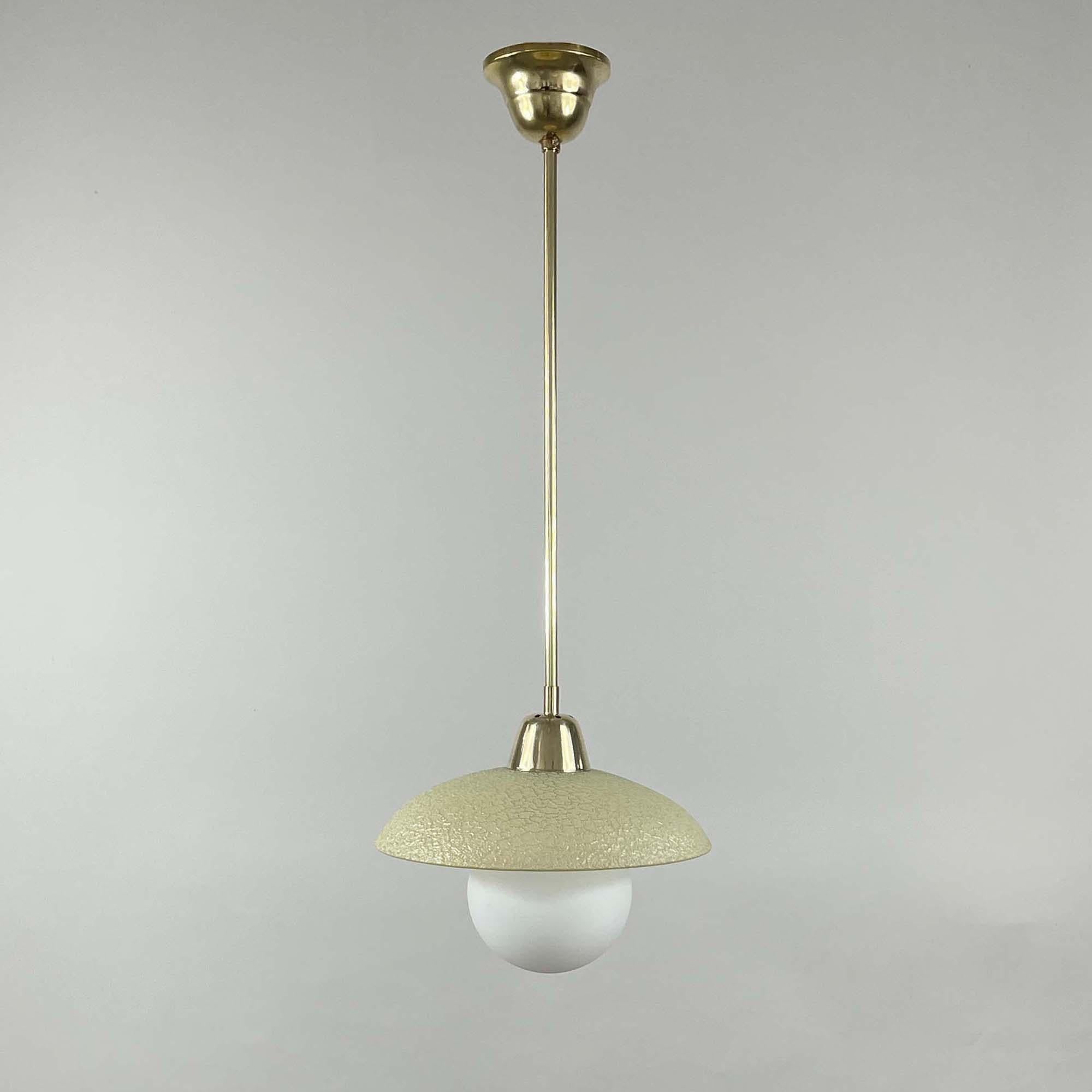 Swedish Cream Textured Glass and Brass Pendants, Sweden 1940s to 1950s For Sale
