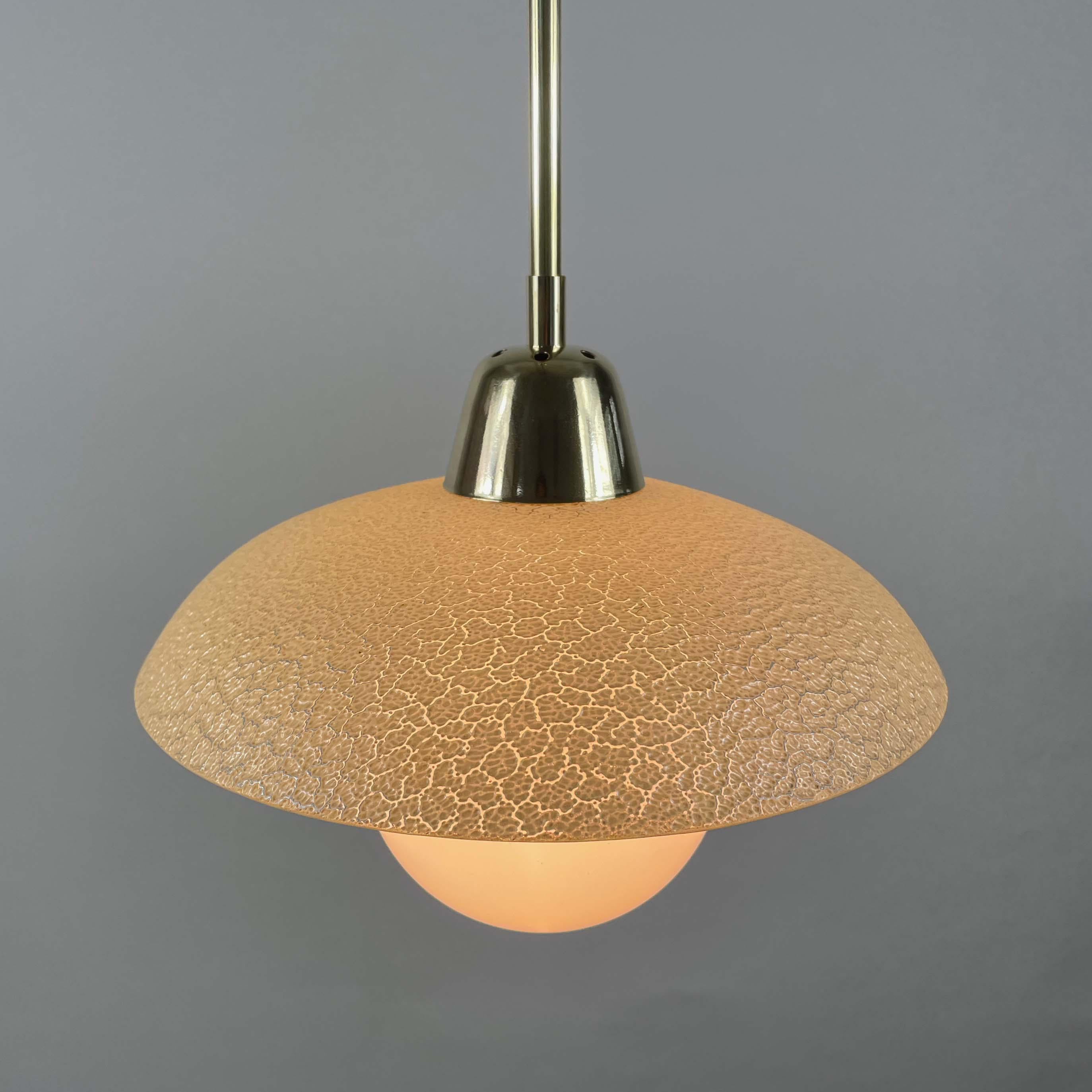 Cream Textured Glass and Brass Pendants, Sweden 1940s to 1950s For Sale 1