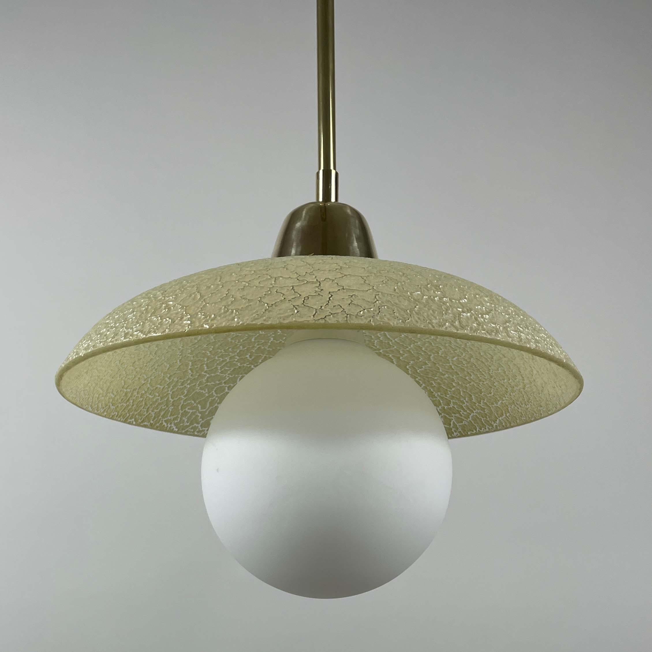 Cream Textured Glass and Brass Pendants, Sweden 1940s to 1950s For Sale 2