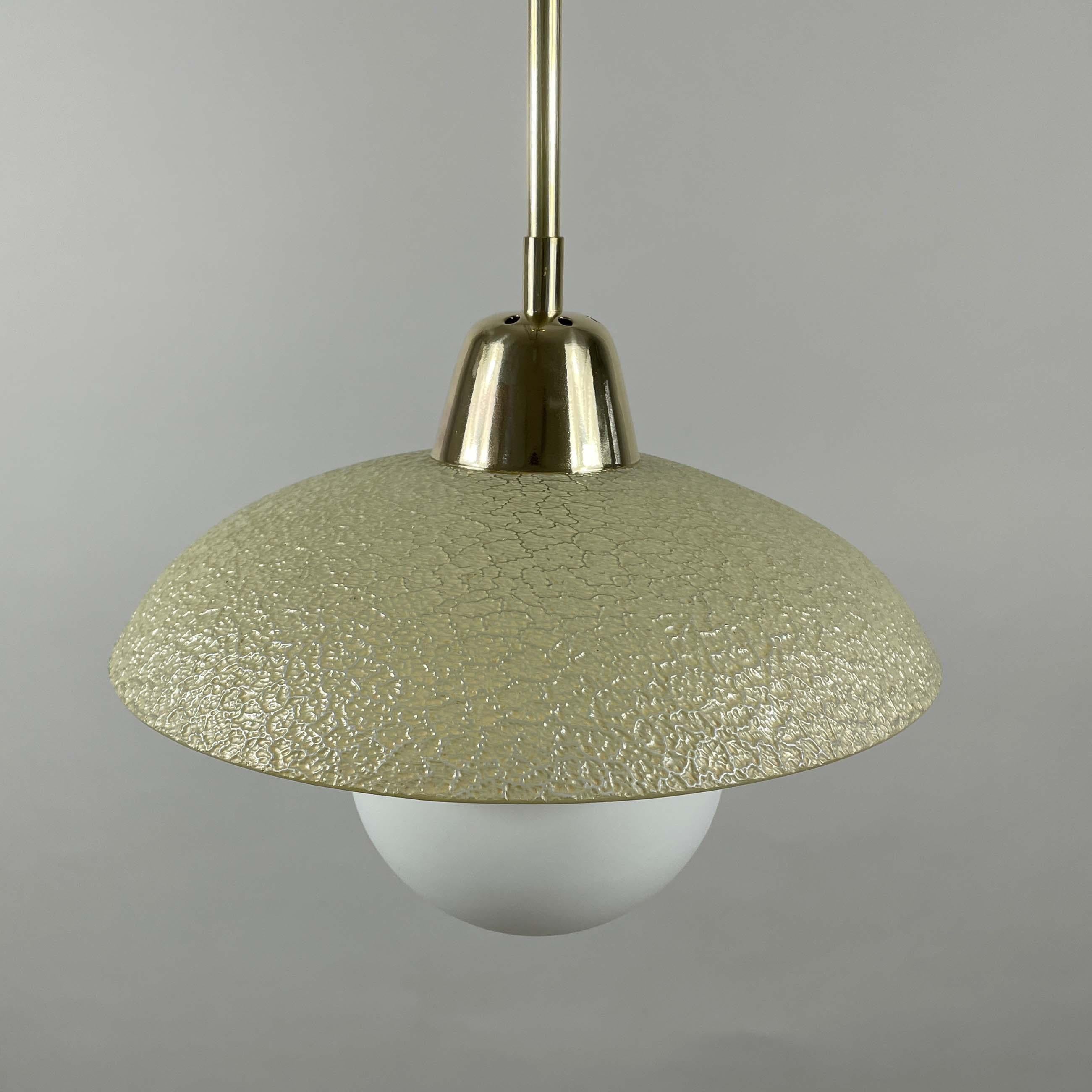 Cream Textured Glass and Brass Pendants, Sweden 1940s to 1950s For Sale 3