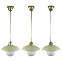 Vintage Cream Textured Glass and Brass Pendants, Sweden 1940s to 1950s