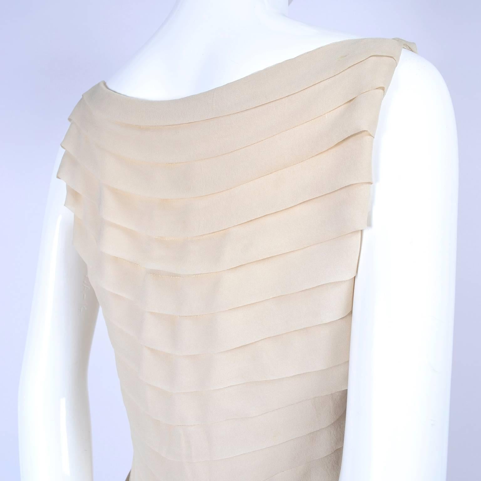 Women's Silk Couture Vintage Designer Dress w Pleating in Nude Tissue Silk 