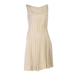 Silk Couture Vintage Designer Dress w Pleating in Nude Tissue Silk 
