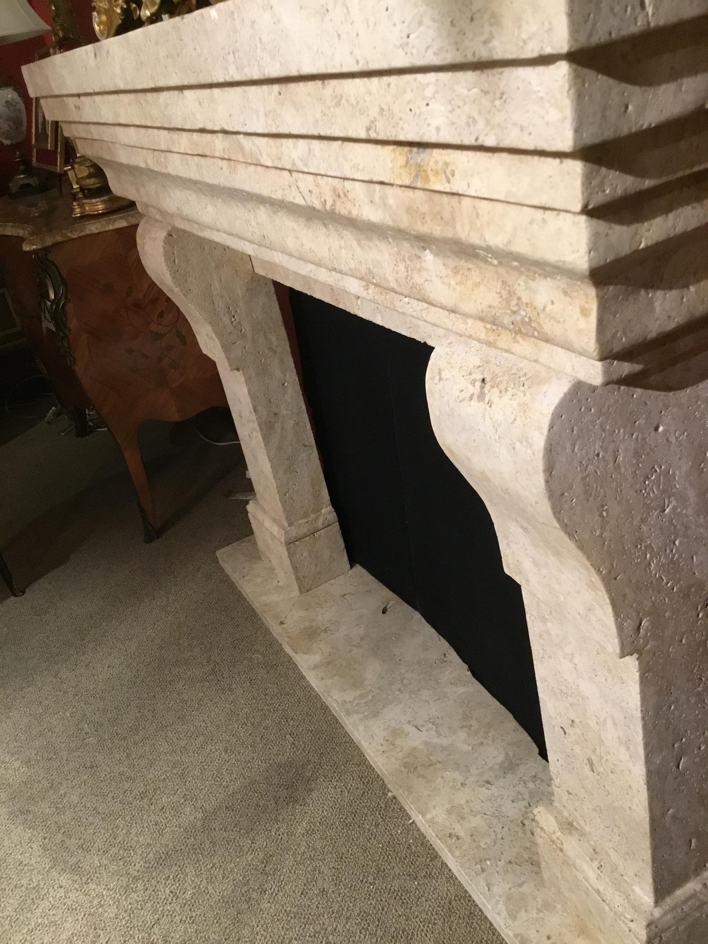 Chinese Cream Travertine Mantel with Contemporary Lines